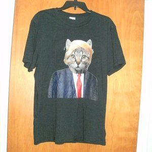 SAVE THE CATS & DOGS President Donald TRUMP Kitty Cat Black Tee T-Shirt Top sz L